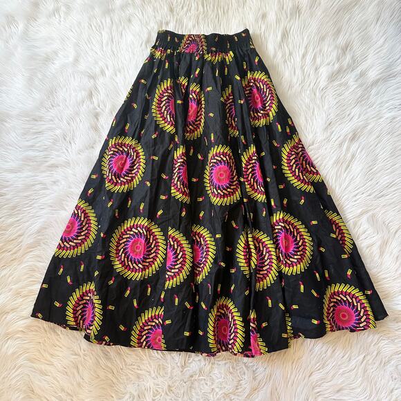 Kara Chic African Printed Maxi Skirt Elastic Waist Belted Cotton Midi - Picture 6 of 9